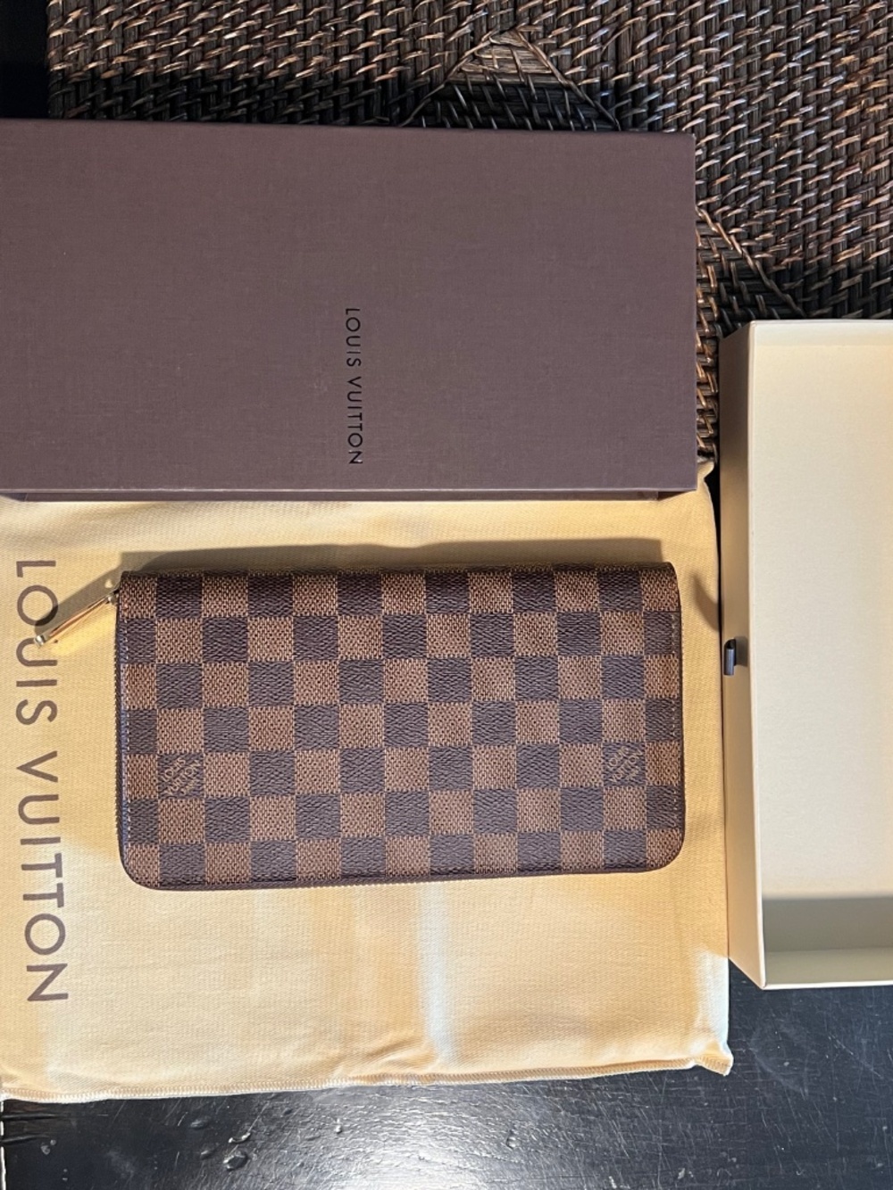 NEW Checkered Louis Vuitton Clutch- 8 1/4 x 4 3/4 inches, Brown - Picture 2 of 16
